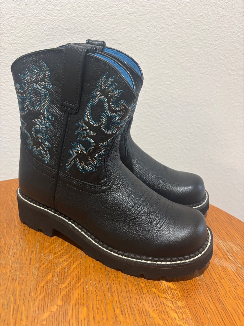 Ariat Black Leather Ankle Boots with Teal Stitching
